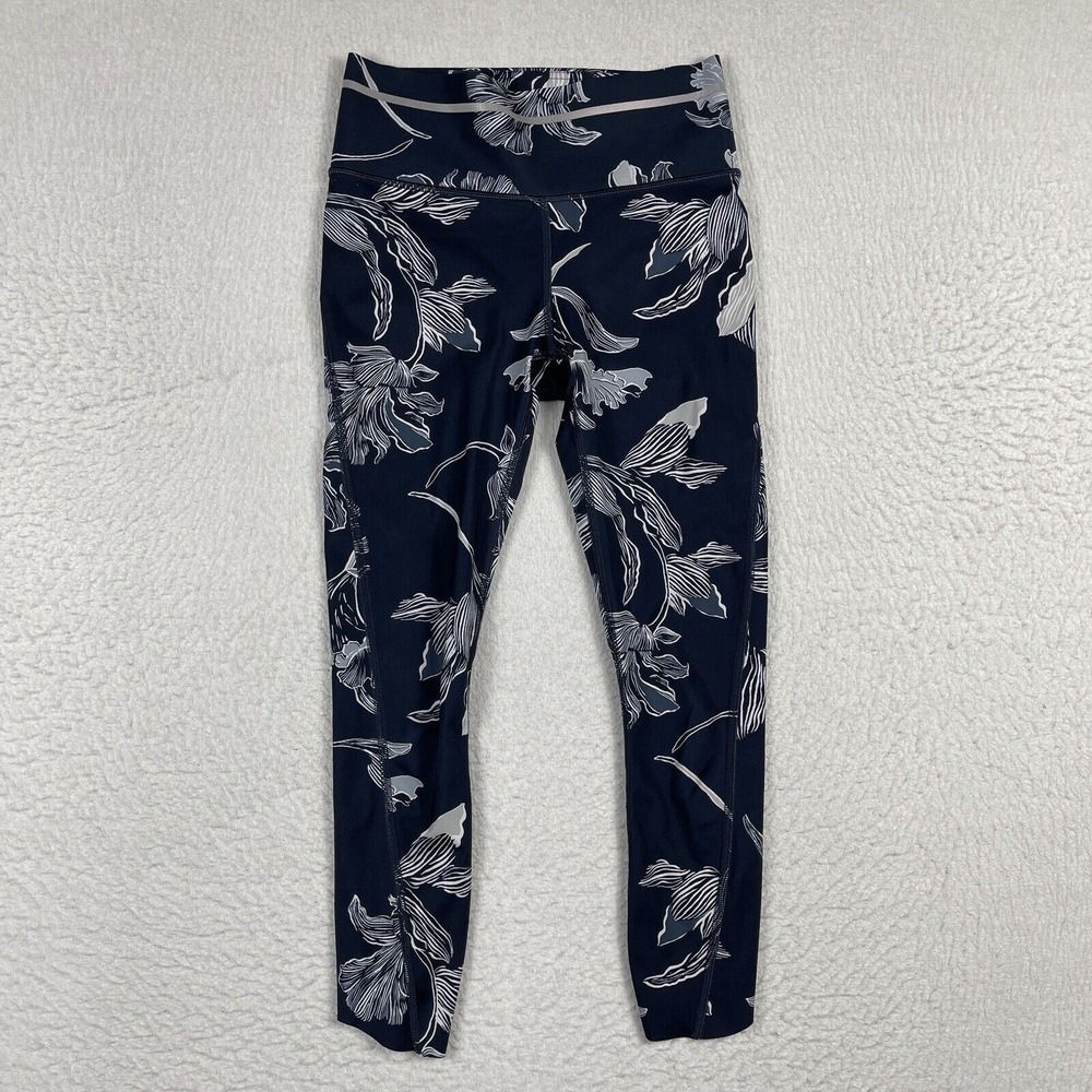 Athleta Leggings‎ Womens XXS Navy Blue Floral Sonic Capri Gym Athleisure Workout